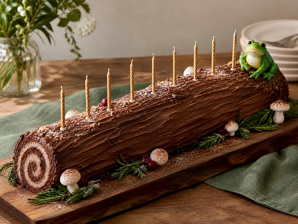 A close photographic still of a cake with lit candles, natural highlights on the frosting.